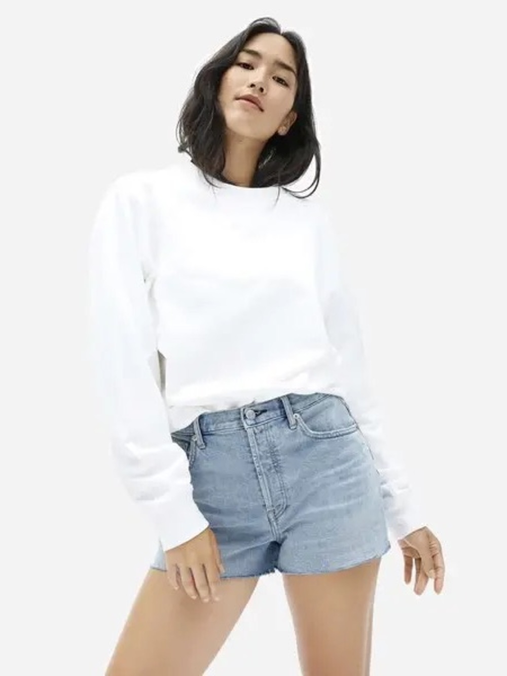 Everlane White Boxy French Terry Crewneck Sweatshirt, white / M